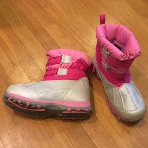 Pink and silver LL Bean kids snow boots